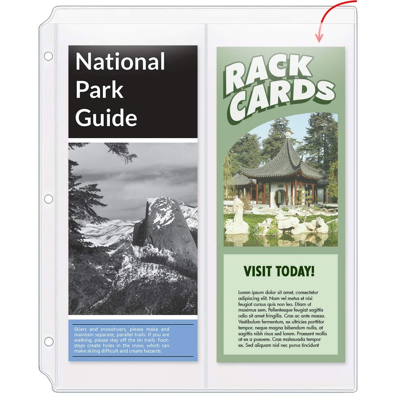 STORE SMART StoreSMART - Rack Cards/Envelopes Binder Page for 3-Ring Binders - Two 4 "" x 11"" Pockets - Clear Vinyl Plastic - 25 Pack - RMC830-25 - Image 1